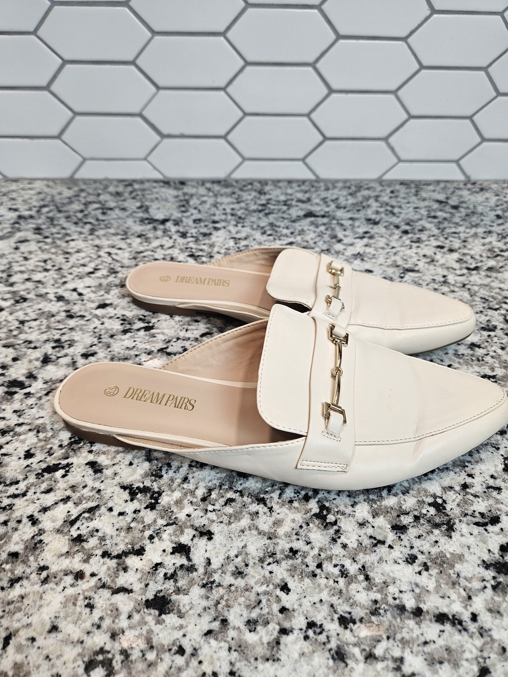 Dream Pairs Women's Cream Slip-On Loafers with Gold Hardware Size 8.5